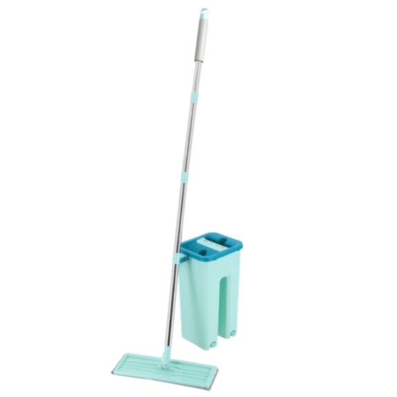 Set seau rectangulaire et balai plat 32cm avec 2 housses microfibre - TENDANCE