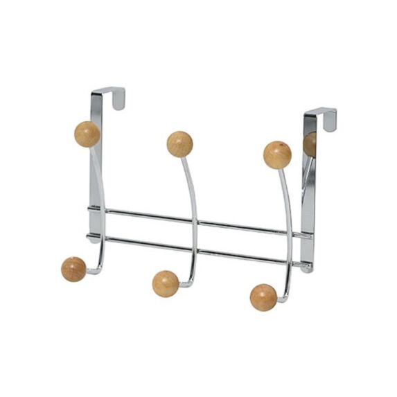 Patère métal 6 crochets bois chrome/bois - TENDANCE