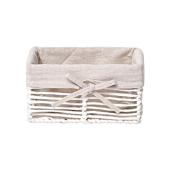 Panière petit modèle en papier structure métal - blanc / tissu lin