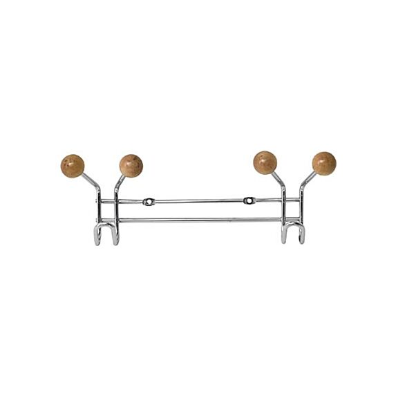 Patère métal 2 crochets à fixer décoration bois - chrome/bois