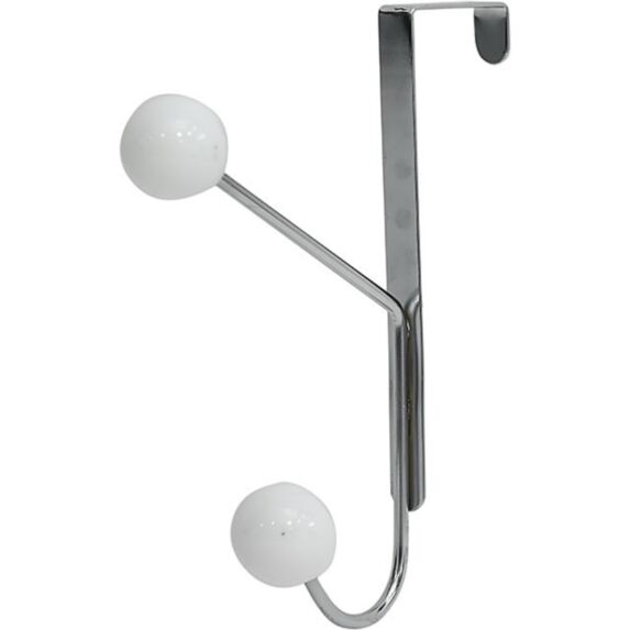 Patère métal 2 crochets resine blanche - chrome/blanc
