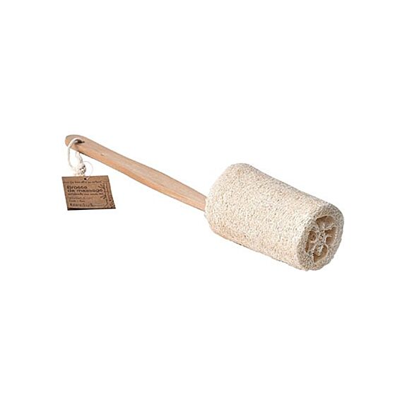 Brosse massage exfoliante loofa avec manche bois - TENDANCE