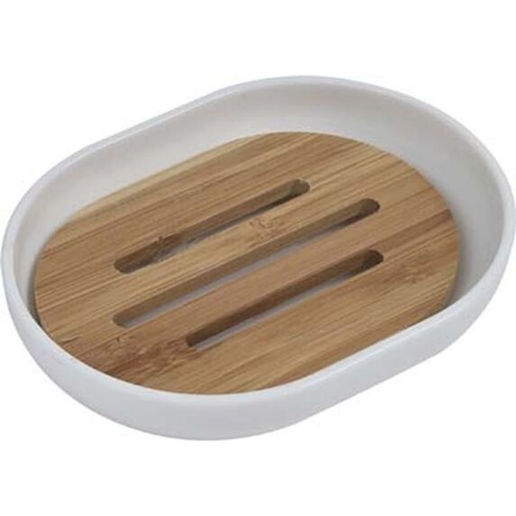 Porte savon oval bambou - blanc/bambou