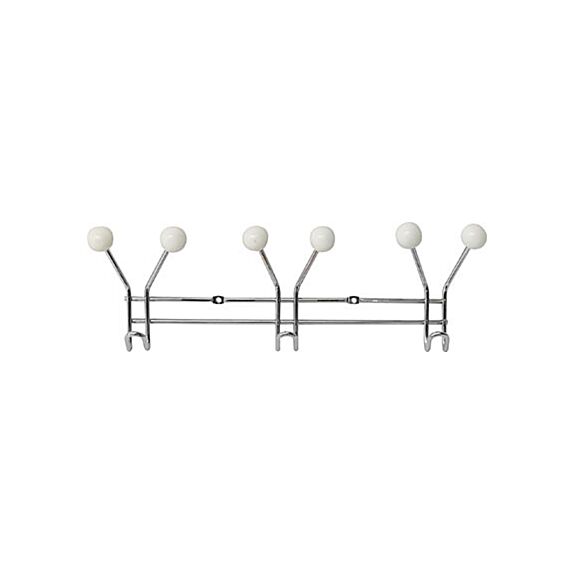 Patère métal 3 crochets à fixer décoration resine chrome/blanc - TENDANCE