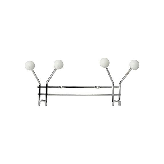 Patère métal 2 crochets à fixer décoration resine blanche chrome/blanc - TENDANCE