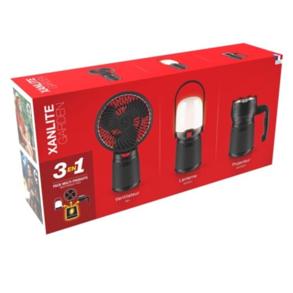 Pack 3 en 1 ventilateur projecteur lanterne LED - XANLITE