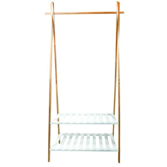 Portant à vêtement avec 2 étagères 65 x 45 x 160 cm bambou/blanc - MSV