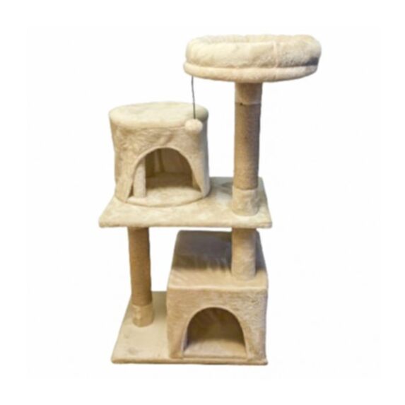 Arbre à chat 2 niveaux 2 grottes 48 x 40 x 93 cm corde jute peluche beige - ZAMIBO