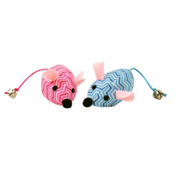 Souris en tissu grelot 7 cm bleu/rose x2 - ZAMIBO