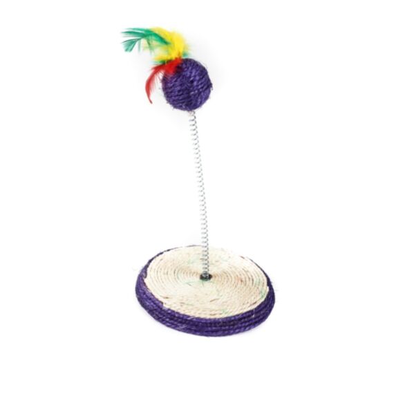 Balle sisal plumes sur ressort et socle 14 x 24 cm - ZAMIBO