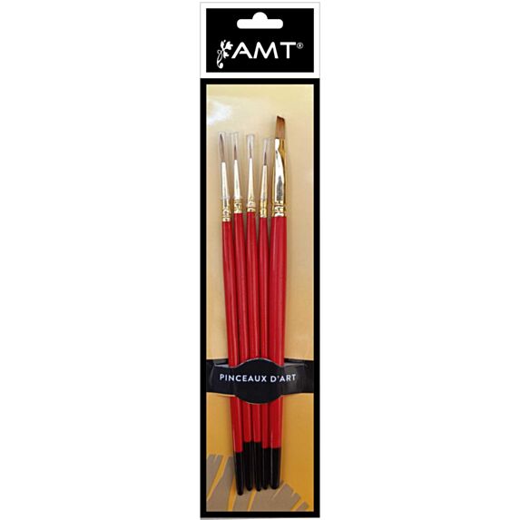 Set de 5 pinceaux ronds n°000/00/0 plat n°4 acrylique/huile - AMT