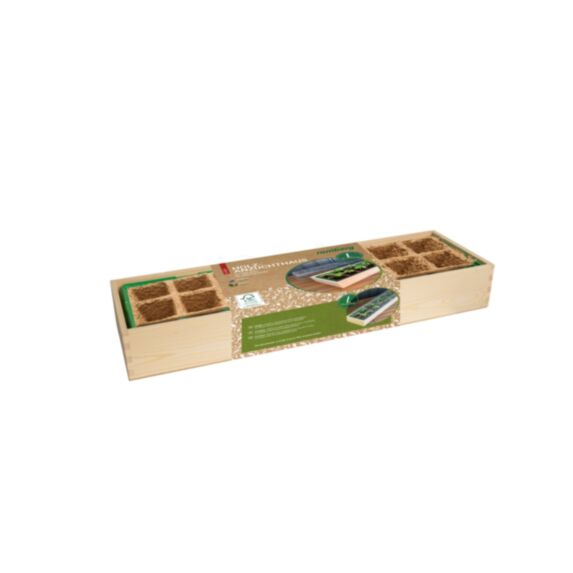 Serre en bois L avec 16 pots biodégradables 58 x 17 x 8 cm - ROMBERG