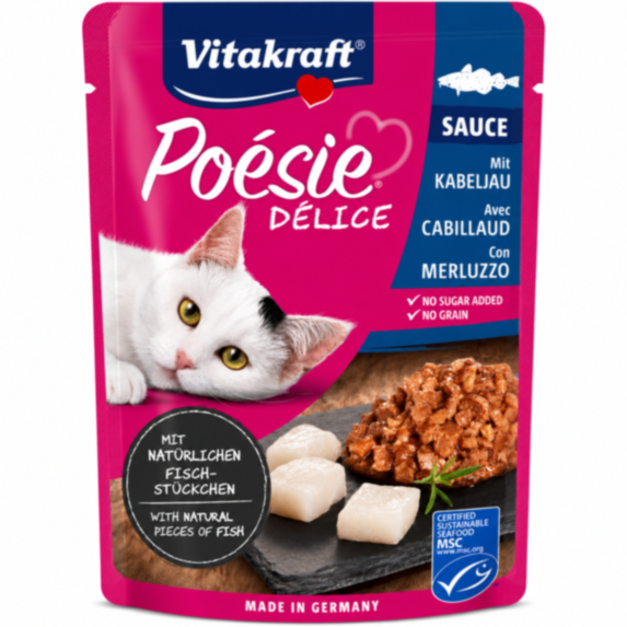 Alimentation pour chat pochon Poésie sauce cabillaud 85g - VITAKRAFT