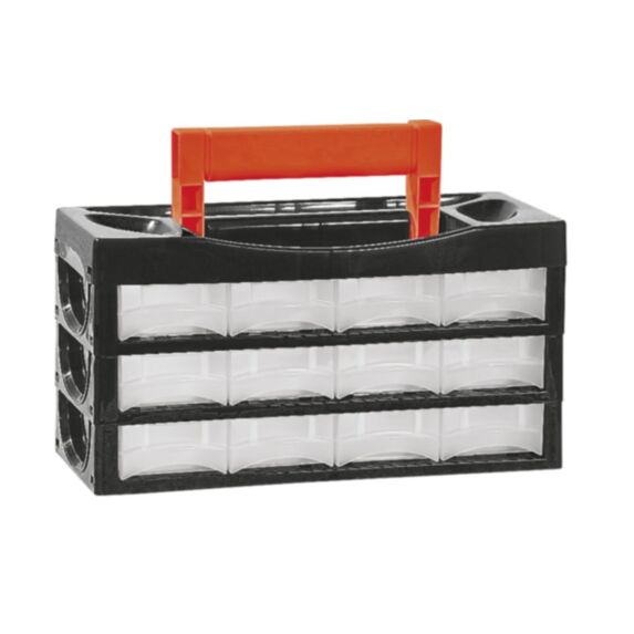 Casier de rangement 12 tiroirs 31,8 x 13,5 x 16,5 cm noir/transparent - TOOD