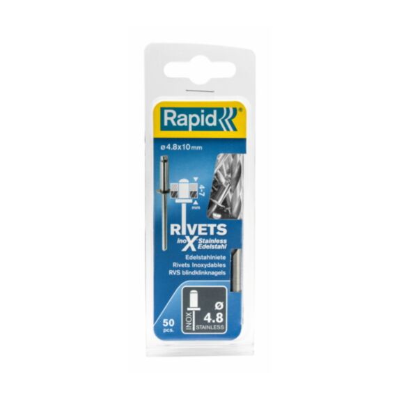 50 rivets inox Ø4,8 x 10mm + foret - RAPID