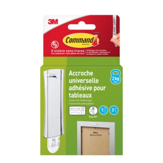 Accroche cadre métal tête clou + 2 tabs - 3M COMMAND