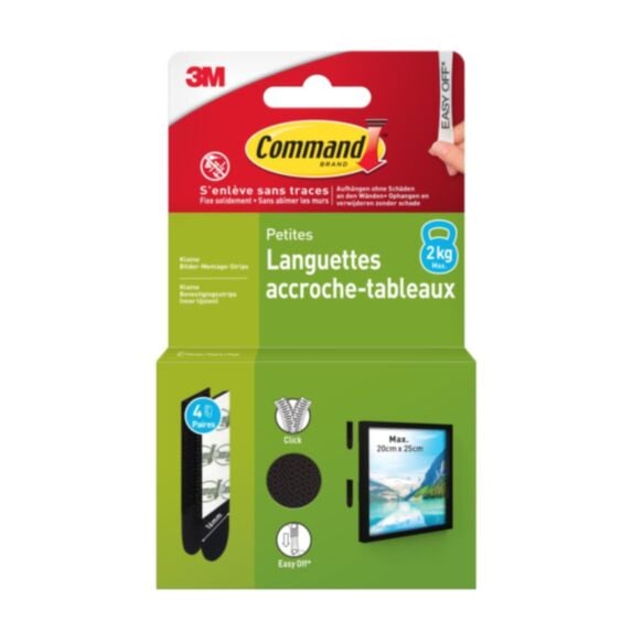Set de 4 languettes tableau/déco picots noir auto-adhésive - 3M COMMAND