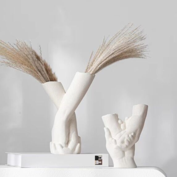 Vase mains entrelacées art déco 18,5x9,1cm blanc