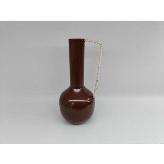 Vase haut en acier et anse naturelle Ø11,5 x H25 cm rouge foncé