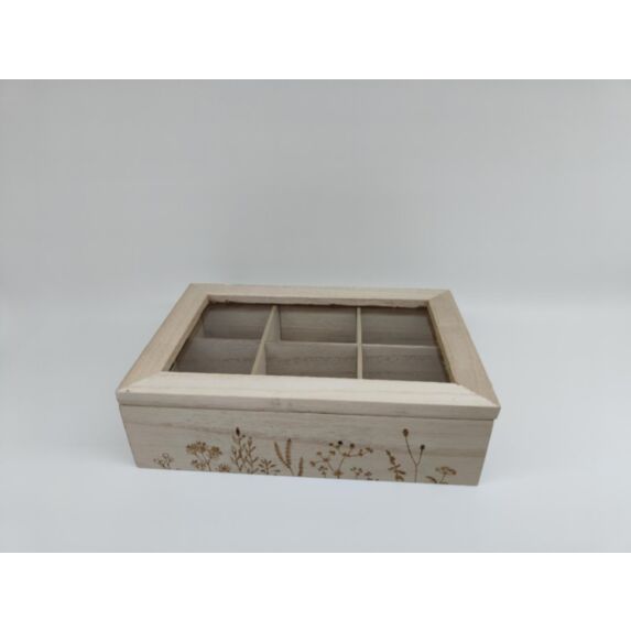 Boîte à thé Maison Familiale 24 x 16 x 7 cm bois naturel décoré