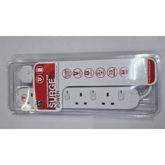 Rallonge 4 voies à protection surtension 4W 13A 2 m - MASTERPLUG