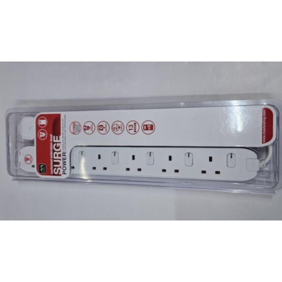 Rallonge 6 voies à protection surtension 4W 13A 2 m - MASTERPLUG