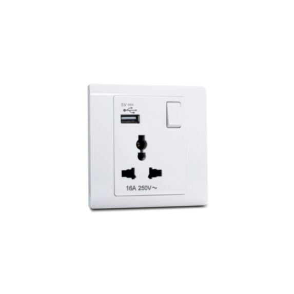 Prise de courant multistandard avec interrupteur 16A et port USB R2835UWHI - MK HONEYWELL