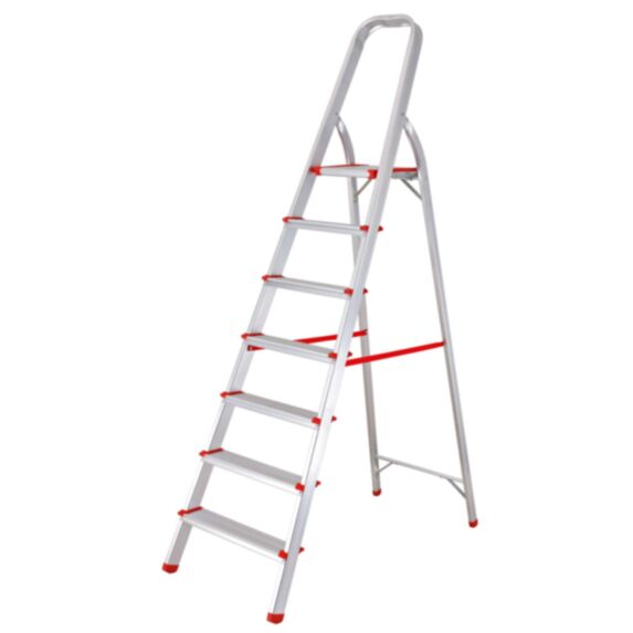 Échelle simple aluminium 7 échelons 202x12cm gris rouge
