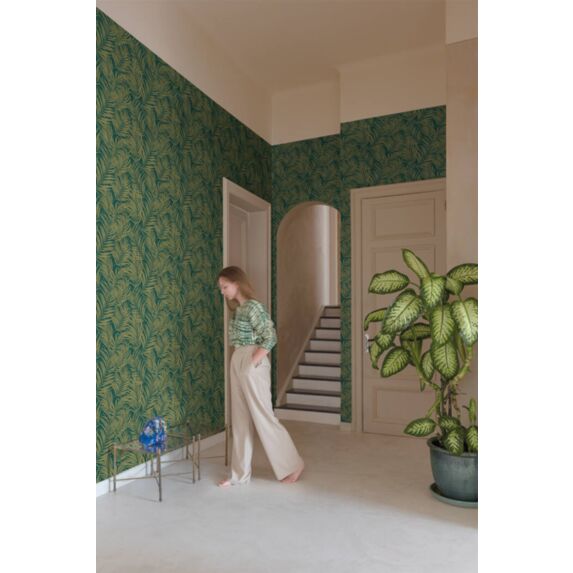 Papier peint vinyle intissé Palm bleu gold 0,53 x 10 m - GRANDECO