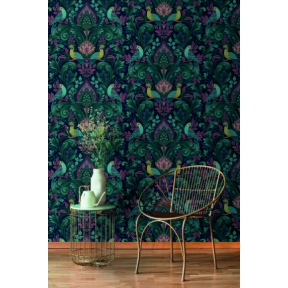 Papier peint vinyle intissé Opulent Damask bleu 0,53 x 10 m - GRANDECO