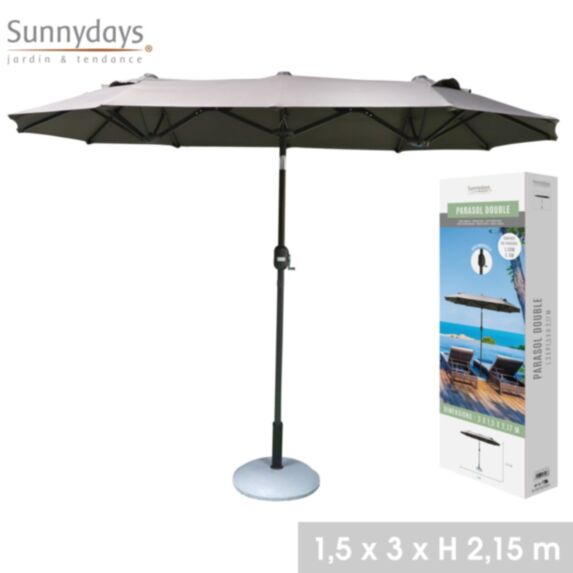 Parasol double 3m x 1,5m x 2,17 m gris anthracite