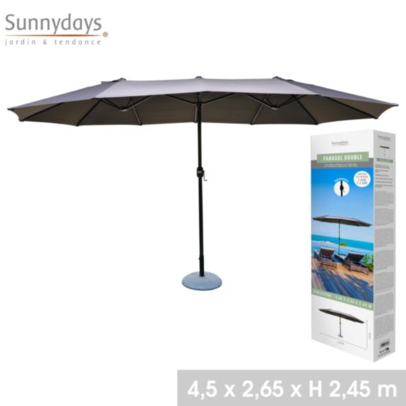 Parasol double 4,46m x 2,64m x h2,44 m gris anthracite
