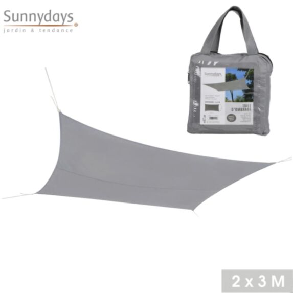 Voile d'ombrage 3 x 2 m polyester gris clair