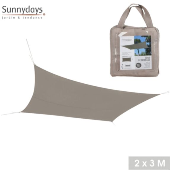 Voile d'ombrage 3 x 2 m polyester taupe