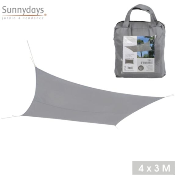 Voile d'ombrage 4 x 3m en polyester gris clair