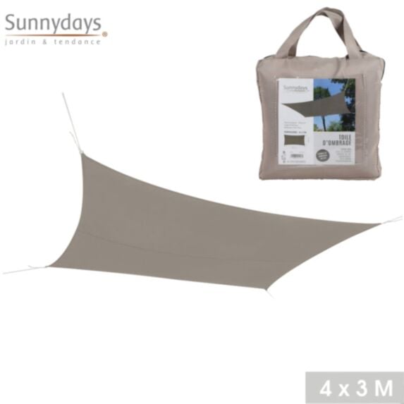Voile d'ombrage 4 x 3 m polyester taupe