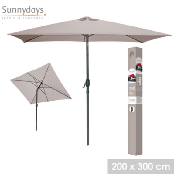 Parasol inclinable 2 x 3 m alu baleine acier taupe