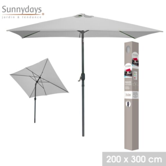 Parasol inclinable 2 x 3 m alu baleine acier gris clair
