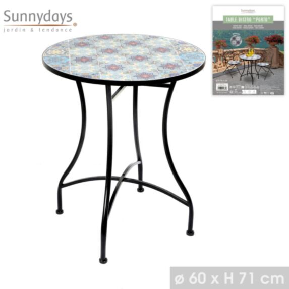 Table mosaïque/métal Porto Ø60 cm x h71 cm noir
