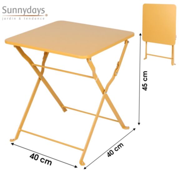 Table pliable Mistral en métal jaune moutarde 40 x 40 x h45 cm