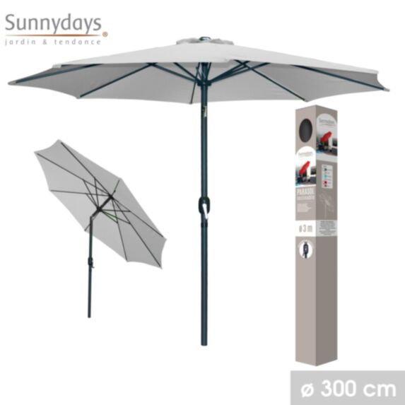 Parasol inclinable Ø3m alu/baleine acier gris clair