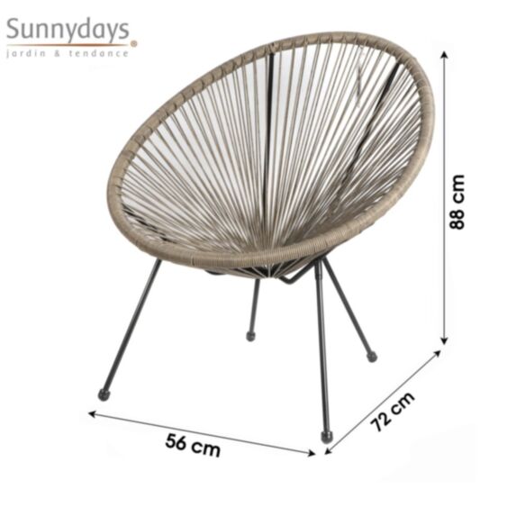 Fauteuil Cabana en résine 4 pieds Ø72 cm h83 cm taupe