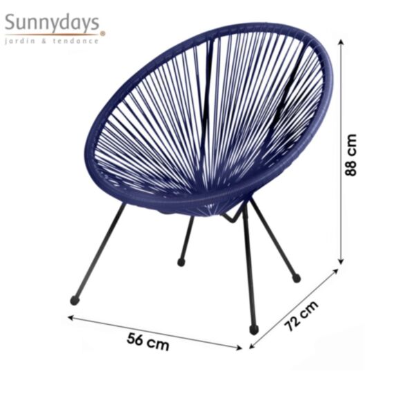 Fauteuil Cabana en résine 4 pieds Ø72 cm h83 cm bleu marine