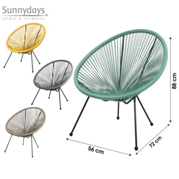 Fauteuil Cabana en résine 4 pieds Ø72 cm h83 cm 4 couleurs assorties