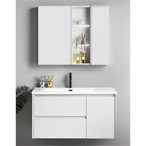 Meuble de salle de bain portes et tiroirs 80cm blanc - MEILLEUR 