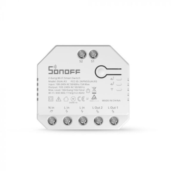 Interrupteur intelligent Wi-Fi à double relais Sonoff blanc 54x49x24mm en ABS ignifuge