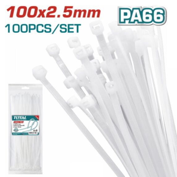Colliers de serrage blanc 100 x 2,5 mm THTCT1001 - TOTAL