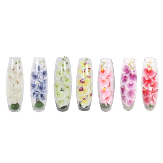 Composition fleurs artificielles H41 cm + vase en verre