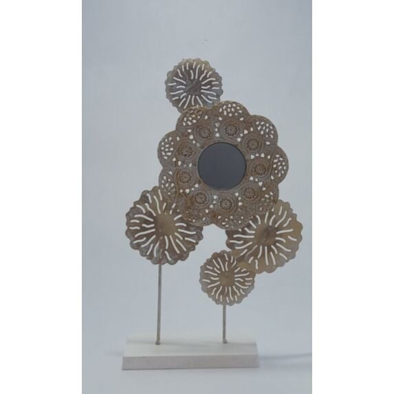 Déco à poser métal / bois 8 x 18 x H43 cm avec miroir Ø6 cm