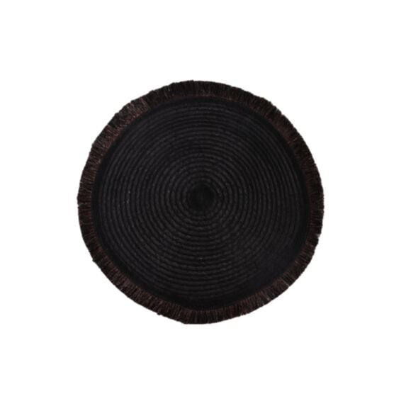 Set de table Ø38 cm tissé noir + tour franges bronze